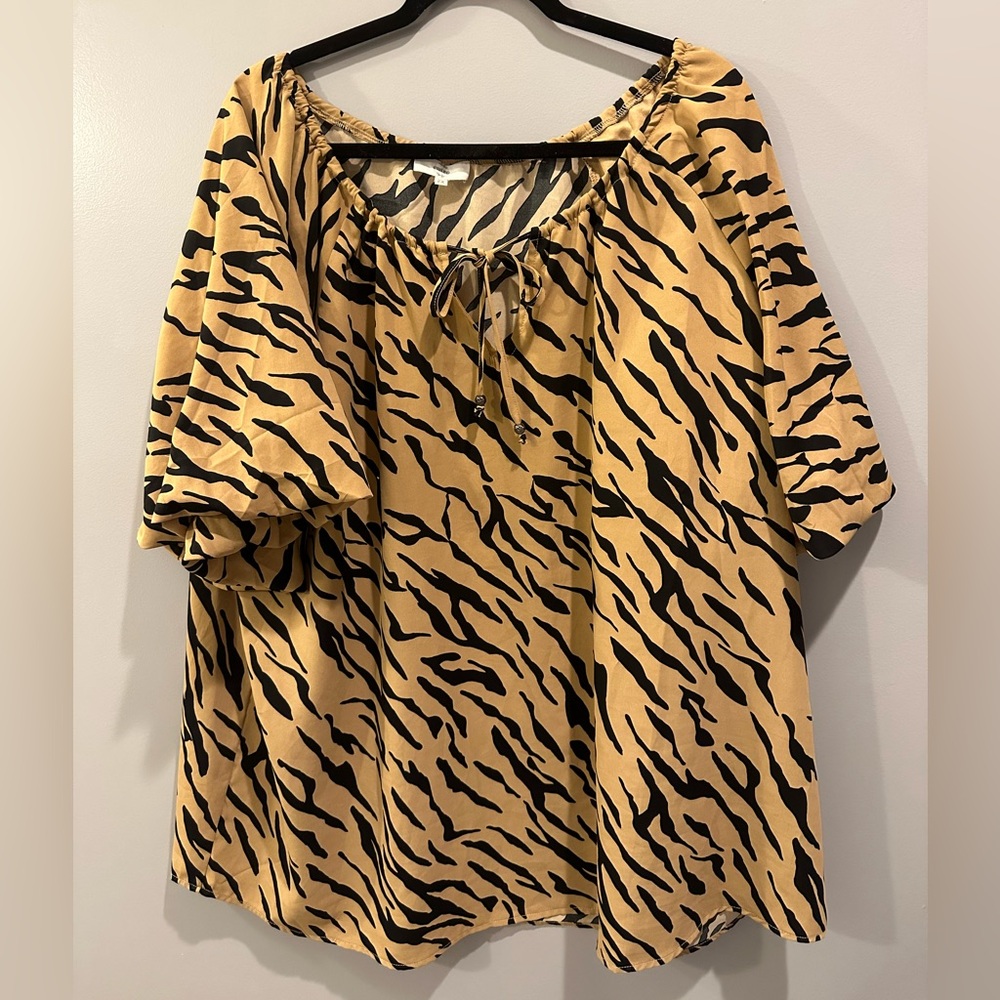 Entro Animal Print Blouse Tie Front Size 2X